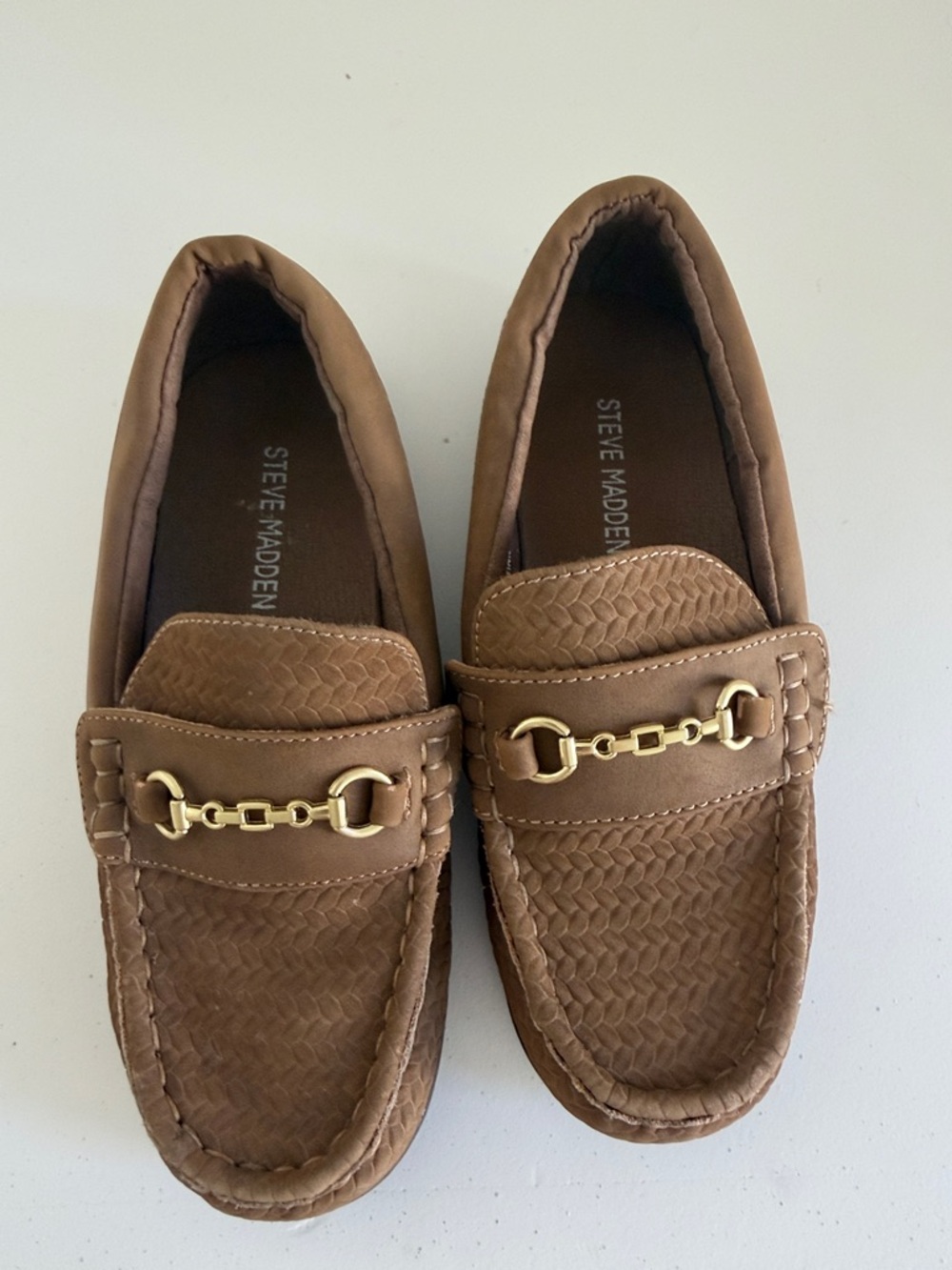Steve Madden Tan Braided Loafers with Gold Bit Accent